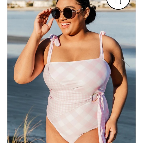 COOL BY THE POOL LIGHT PINK GINGHAM WRAP ONE PIECE SWIMSUIT - Picture 8 of 8